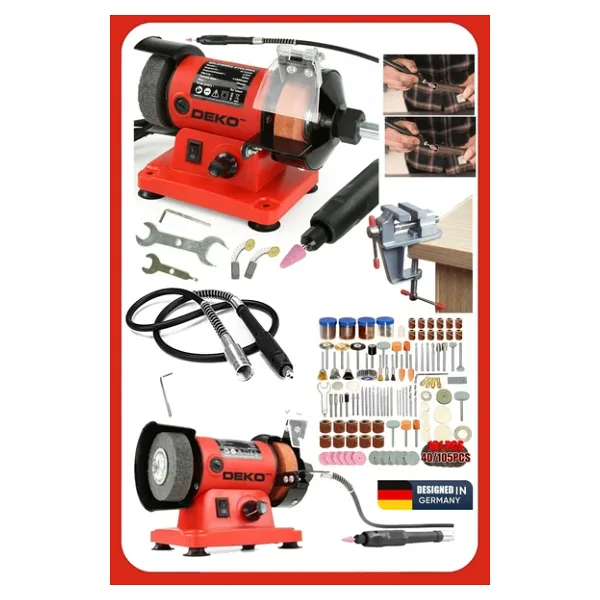 Tezgah Tipi Taşlama Parlatma Cilalama Gravür Hobi Taş Motoru + Mengene + 105 Parça Hobi Set + Hortum