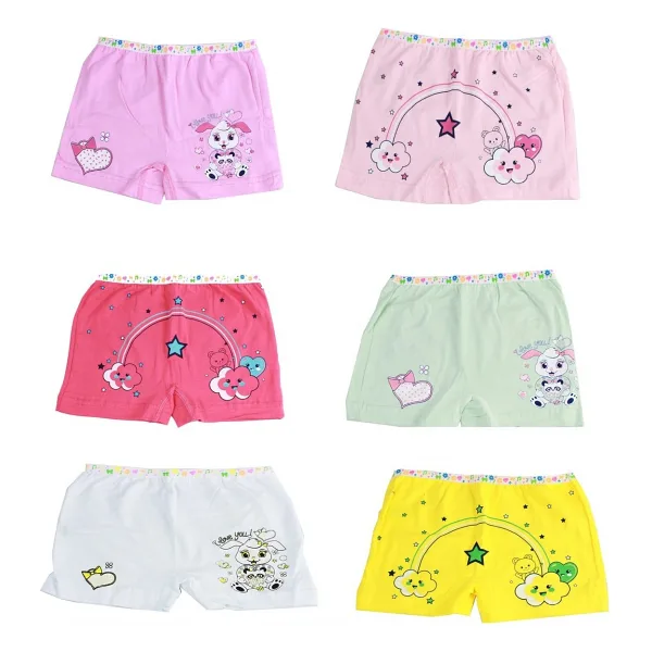 Tutku 6'lı Paket Baskılı Elastan Kız Çocuk Külot Boxer Şort - 5 - 6 Yaş - Renkli