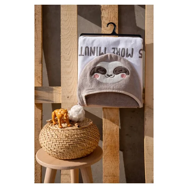 %100 Pamuk 60x110 Tembel Hayvan Başlıklı Kadife Bebek & Çocuk Kundak