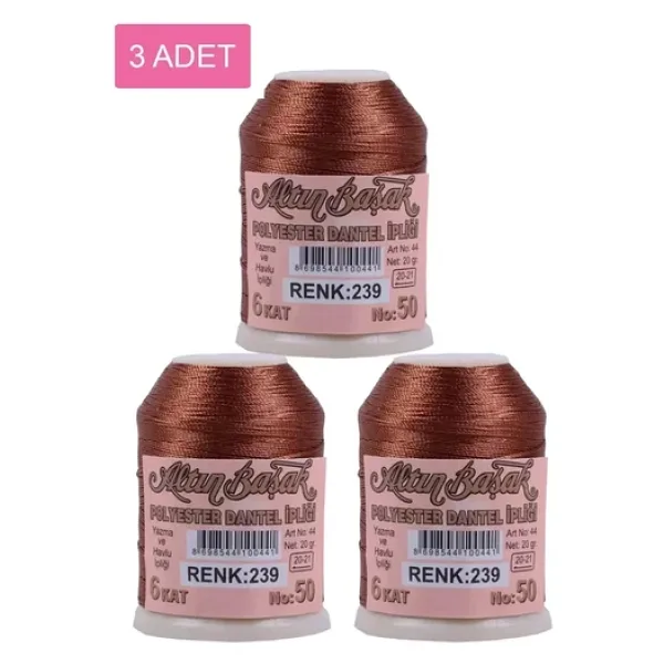 3 Adet Altınbaşak Oya ve Dantel İpi 20 gr - Royaleks - No: 239