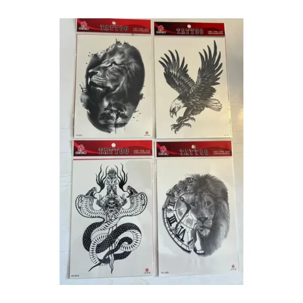 Airbrush Tattoo Büyük Boy Yapıştırma Dövme Geçici Dövme Seti 4 Adet Birden Model 3