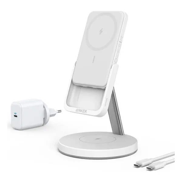 Anker 633 MagGo B25A7 Beyaz MagSafe Kablosuz Hızlı Şarj Aleti