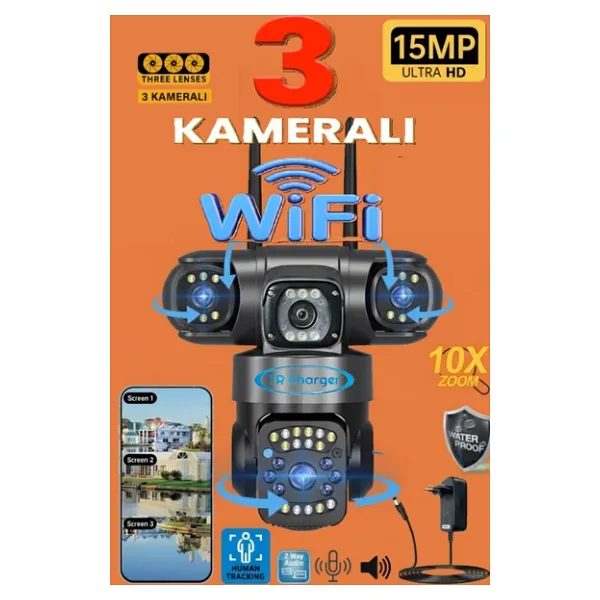AV-S834 Full Hd 15MP 3 Kameralı 12.000 Mah Solar Panelli Sim Kart ile Çalışan Güvenlik Kamerası - Siyah