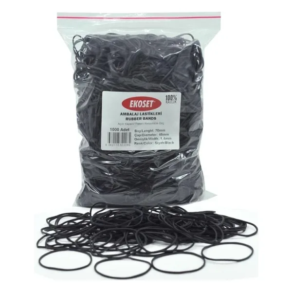 Ekoset Siyah Paket Ambalaj Para Lastiği 1000 Adet 70mm