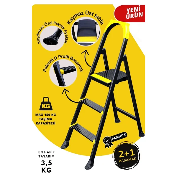 Ertekpa Leo 2+1 Basamaklı Metal Merdiven