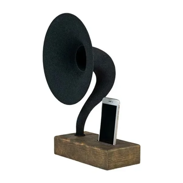 Eskitme Gold Ahşap Gövde Siyah Metal Başlık Akustik Gramofon