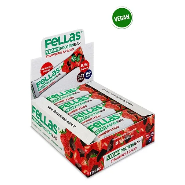 Fellas Vegan Protein Bar - Çilekli ve Kakaolu 40g x 12 Adet