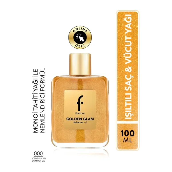 Flormar Golden Glam Shimmer Nemlendirici Etkili Bronz Işıltılı 100 ml Saç ve Vücut Yağı