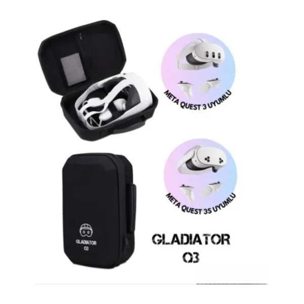 Gladiator Q3 Gri Meta Quest 3 Çantası Quest 3 ve 3s Uyumlu Özel Çanta - Siyah