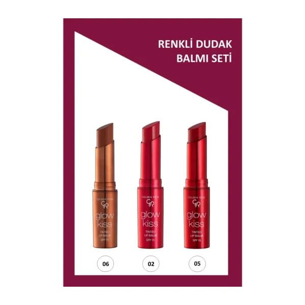 Golden Rose Glow Kiss No: 06 - No: 02- No: 05 Renkli Dudak Nemlendirici Seti