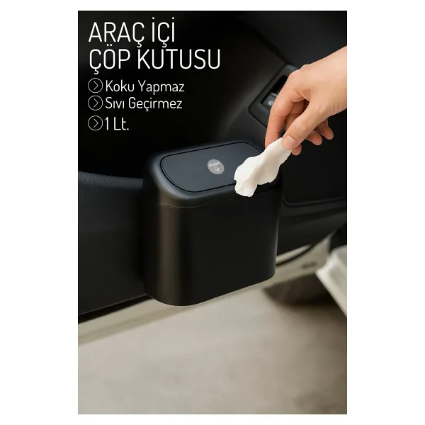 Heredot Kapaklı Taşınabilir Araç İçi Mini Çok Amaçlı Çöp Kutusu MIT1254