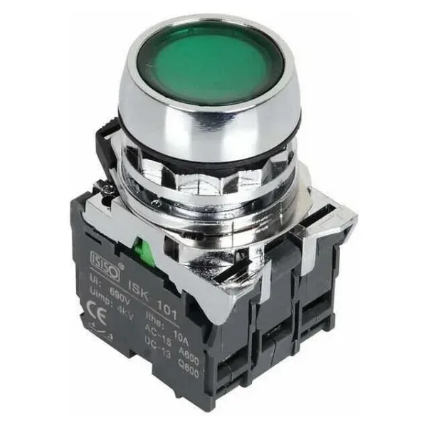 ISM-BW33M5 220V Işıklı Yaylı Metal Buton - Yeşil