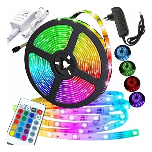 Janva 3 Çipli Rgb Şerit Led Iç Ve Dış Mekan 5 Metre Set Tak Çalıştır 16 Renk Kumandalı Adaptörlü