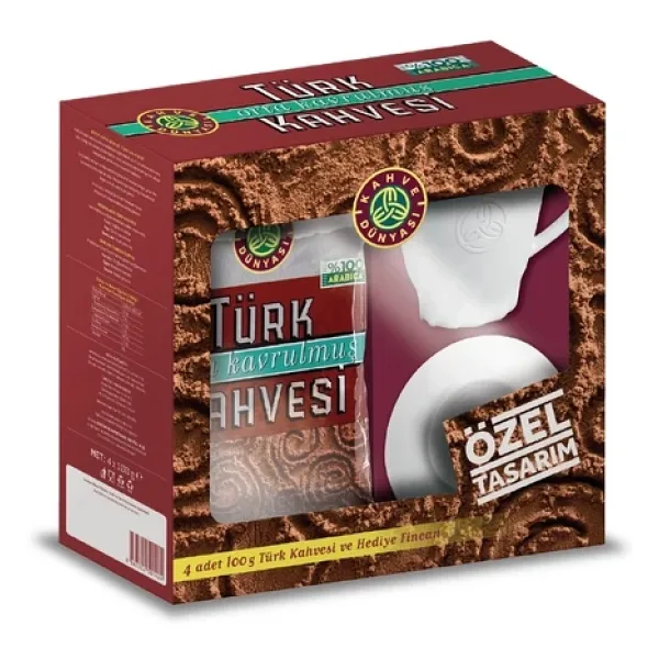 Kahve Dünyası Türk Kahvesi 4x100 G + Kutu Fincan Hediyeli