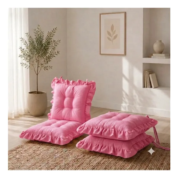 MoMMe Sırtlı Saçaklı Sandalye Minderi 40x85 Cm PEMBE Renk