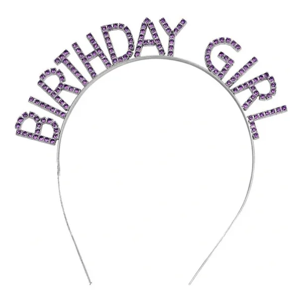 Mor Renk Kristal Taşlı Parlak Birthday Girl Yazılı Taç 16x17 cm