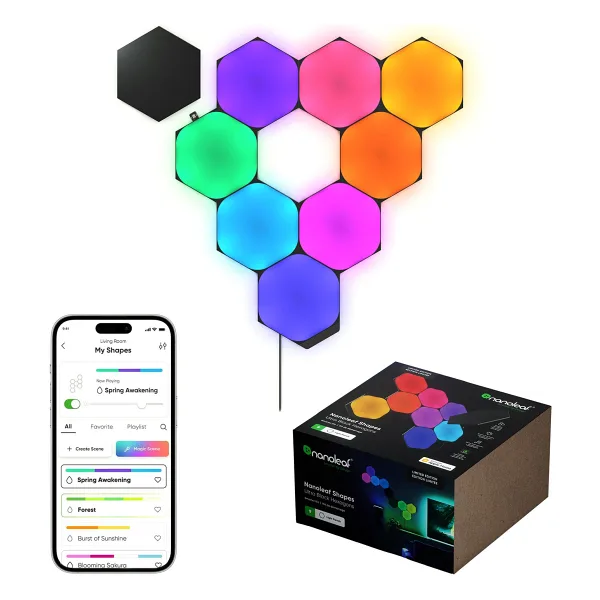 NANOLEAF Altıgen RGBW Duvar Başlangıç Paketi App Kontrollü 9 Parça Aple Home Bluetooth Akıllı Led Panel