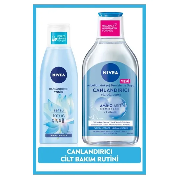 NIVEA Canlandırıcı Micellar Makyaj Temizleme Suyu 400ml ve Nemlendirici Tonik 200ml, Arındırıcı, Normal Cilt, Yüz Temizleyici