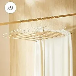 Ocean Home Textile 9'lu Ahşap Destekli Ekru Renk Metal Giysi Askısı 19.5 x 42 x 0.34 cm