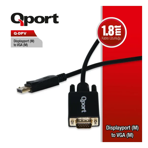 Qport Q-DPV Display Port(M) To VGA(M) 1.8MT Çevirici Kablo