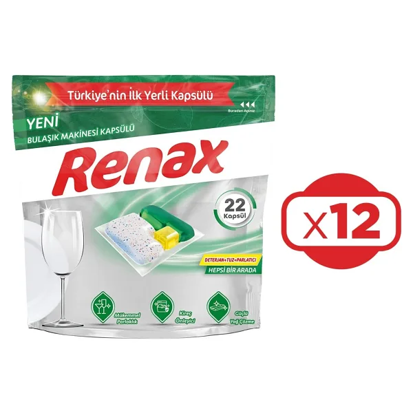 Renax Hepsi Bir Arada Bulaşık Makinesi Tableti 22'li 12 Adet