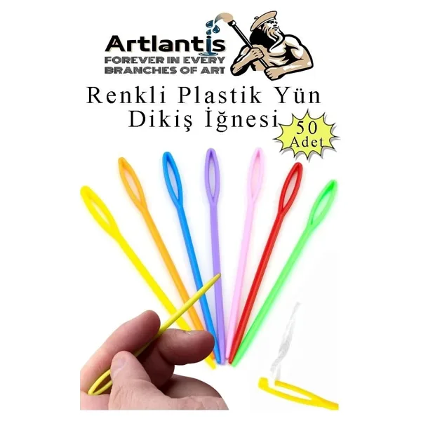 Renkli Plastik Yün İğnesi 9 Cm 50 Adet Plastik Dikiş İğnesi Plastik Örgü Dikme İplik İğne Dokuma İğnesi