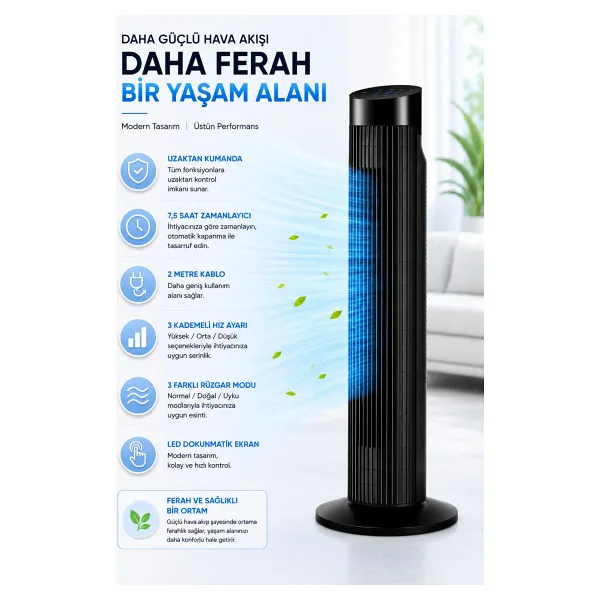 Snailax Uzaktan kumandalı Dijital Ekranlı Ultra Güçlü 45W Serinletici Fan Kule Tipi Vantilatör