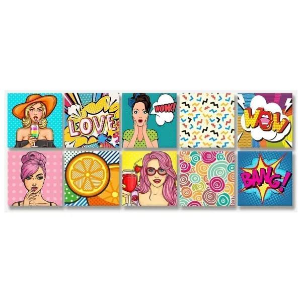 Tink Kendinden Yapışkanlı Karma Popart Desenli PVC Karo 15X15 CM 10'LU Paket