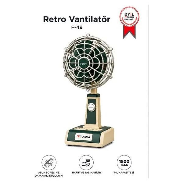 Torima Retro F49 Mini Yeşil Masaüstü Şarjlı Vantilatör
