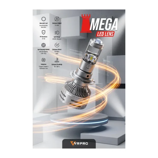 vr pro H4 Mercekli Led Far Ampulü 22.000 Lümen ŞİMŞEK ETKİLİ UFUK ÇİZGİLİ MEGA MERCEKLİ H4