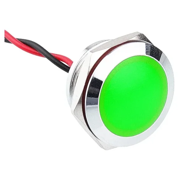 WD19L-P2 19mm 12-24V Kablolu Metal Sinyal Lambası - Yeşil