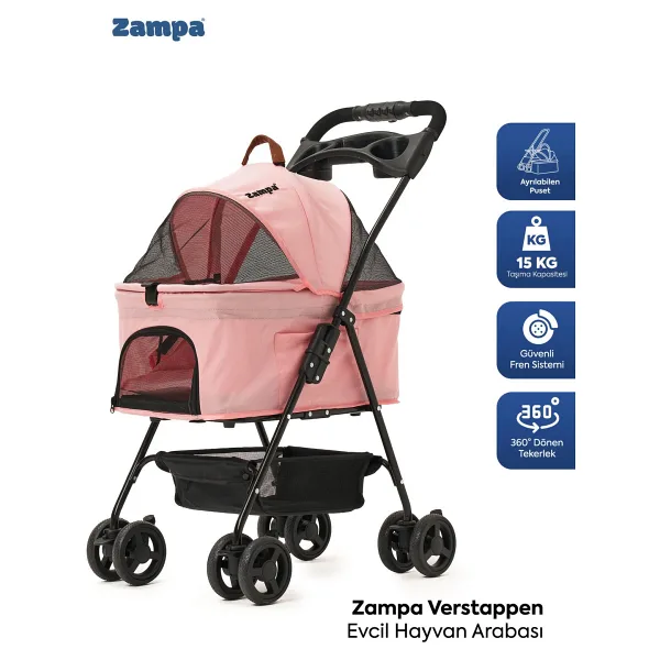 Zampa Verstappen 45x64x96 cm Pembe Kedi Arabası