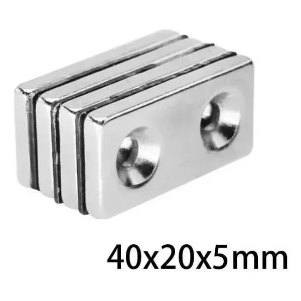 38X18x5-5mm Çift Havşa Delikli Neodyum Güçlü Mıknatıs - Neodim Magnet