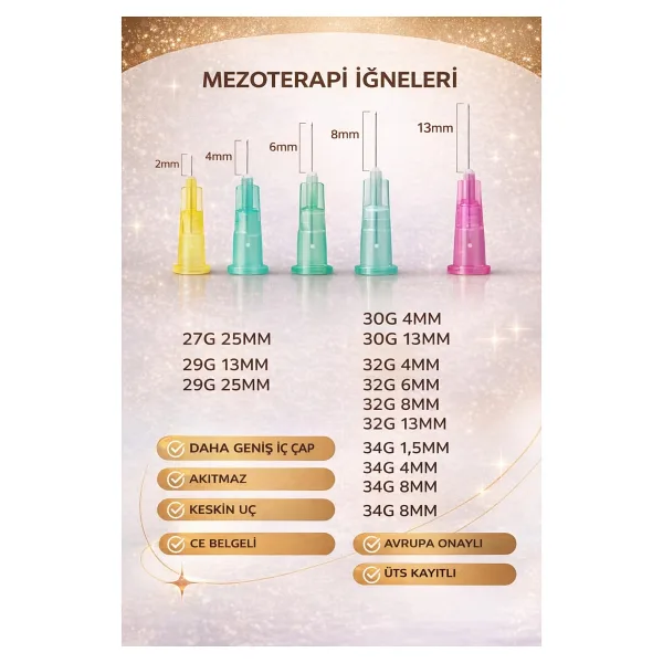 Bezos 32G x 2mm Mezoterapi Steril Enjeksiyon Iğnesi 100 Adet 1 Kutu - Belirtilmemiş - 0 - 1 Ay