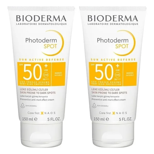 Bioderma Photoderm SPOT SPF50+ Leke Karşıtı, Glabridin İçeren Yüksek Korumalı Yüz ve Vücut Güneş Kremi 150 Ml (2 paketi)