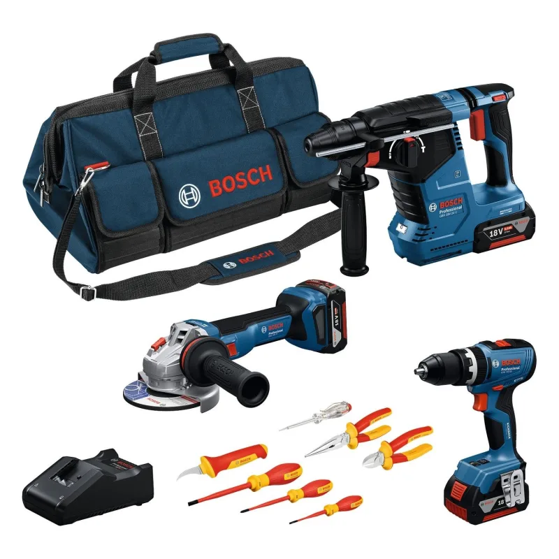 Bosch GSB 18V-65 + GWS 18V-11 + GBH 18V-24C 3 Akülü 5 Ah Elektrikli El Aletleri Seti