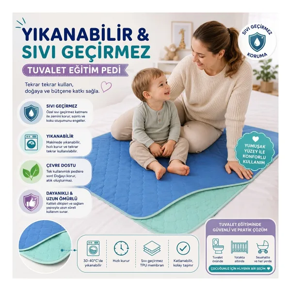 CDE Abso 5 Katlı Yıkanabilir Emici ve Koruyucu Çocuk Tuvalet Eğitim Pedi 85 x 90 cm