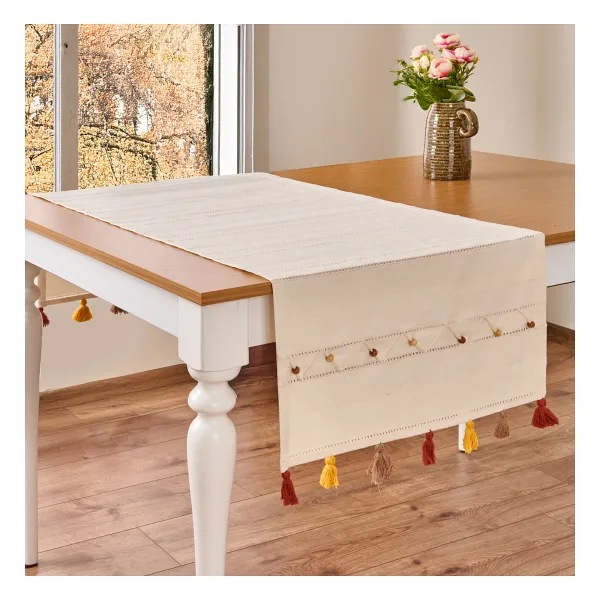 Evidea Soft Boncuklu Runner - Ekru - 50x130 cm