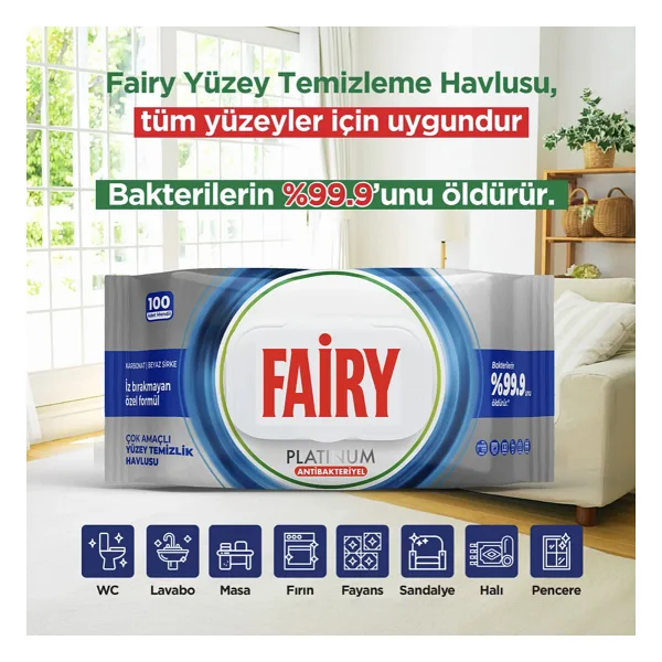 Fairy Platinum Antibakteriyel Yüzey Temizlik Havlusu 100 Yaprak