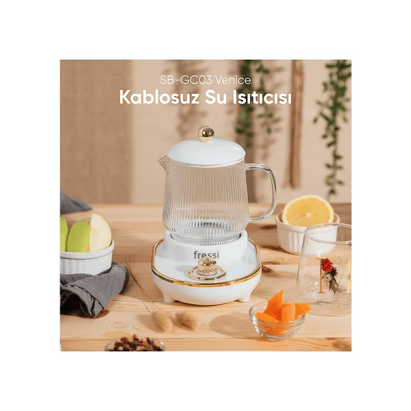 Fressi Venice Ysb-Gc03 0.6 Lt Beyaz Retro Cam Kettle