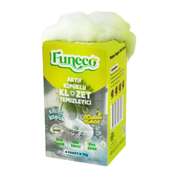 FUNECO Klozet Tuvalet WC Temizleyici, 1 Kutuda 4 Paket (300g), Aktif Köpüklü, Doğa Dostu, Limon