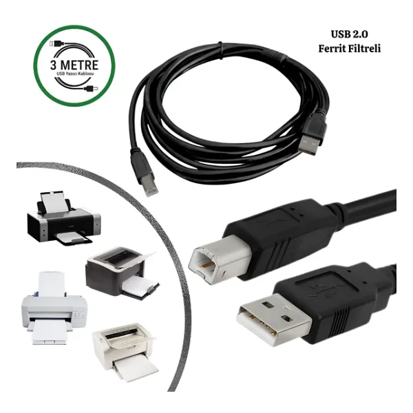 Gabble Usb 2.0 Yüksek Hızlı Yazıcı Kablosu 3 Metre Ferrit Filtreli Pc Printer Bağlantı Kablosu