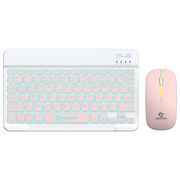 Gravion KM-BT35 Pembe Kablosuz Klavye Mouse Seti