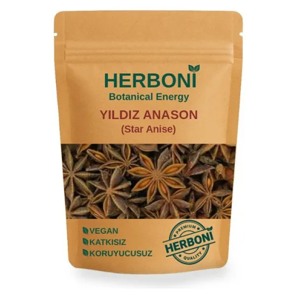 HERBONİ Yıldız Anason 50gr ,Star Anise, Whole Star Anise, Badian, Doğal ve Katkısız