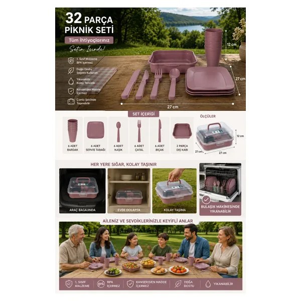 Hobby Life 32 Parça 6 Kişilik Çantalı Magic Piknik Seti Bjpks1