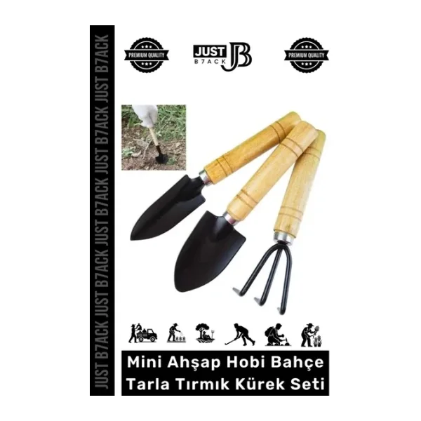 #Hobiseti Dayanıklı Doğal Ahşap Yüksek Kalite Estetik Mini Ahşap Hobi Bahçe Tarla Tırmık Kürek Seti