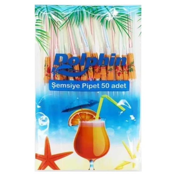Körüklü Plastik Şemsiye Pipet - 50 Adet