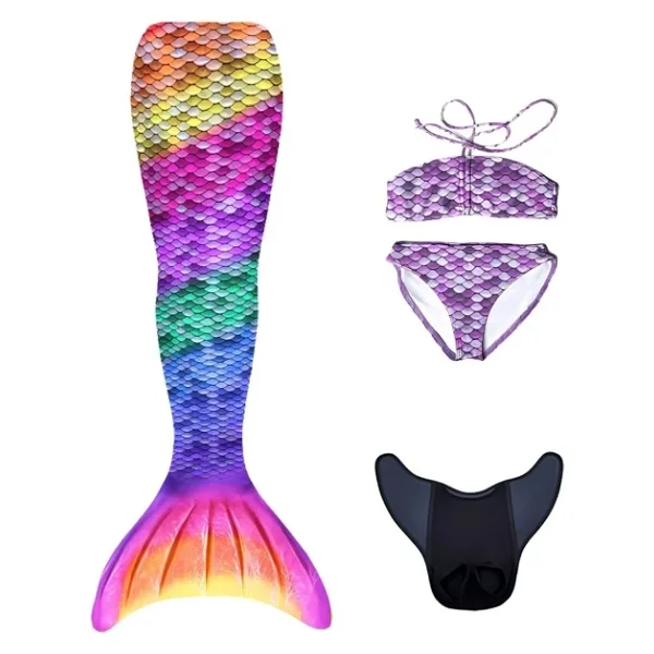 Kuaki Mermaids Deniz Kızı 4'lü Takım Bikini Kostüm Seti Rainbow