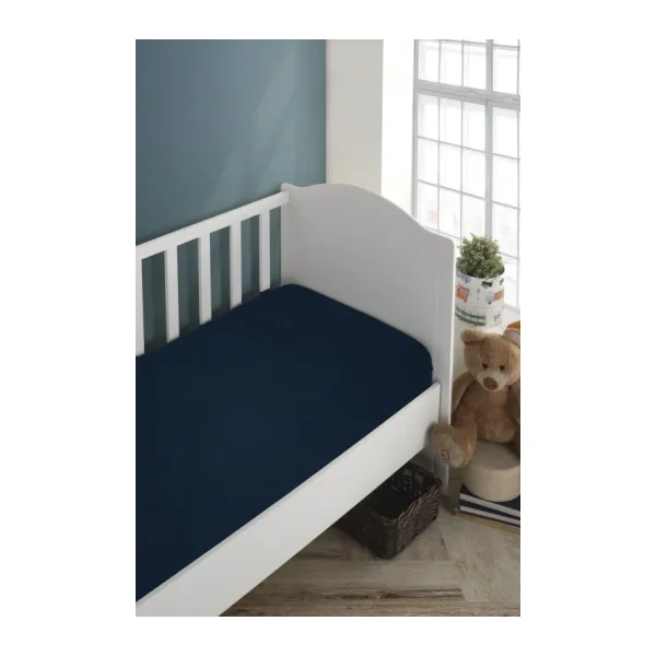 LADYNİL Bebek-çocuk Organik Pamuk Lastikli Penye Çarşaf 60x120 - 70x140 Uyumlu Lacivert