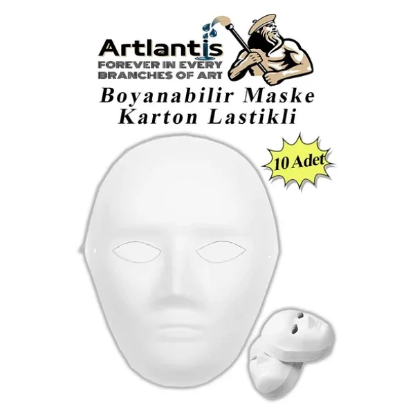 Maske Boyama 19x24 Cm 10 Adet Boyanabilir Maske Karton Lastikli İnsan Yüzü Suratı Okul Sınıf Etkinlikleri Hobi